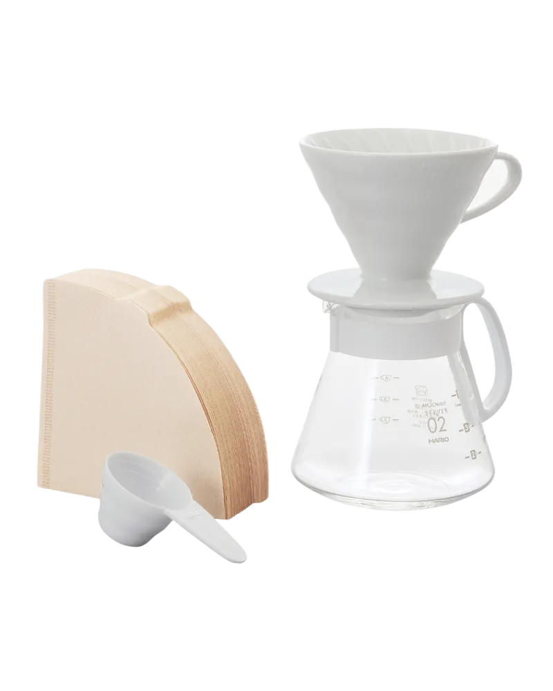Hario Kit V60 Dripper Cerámica - Blanco